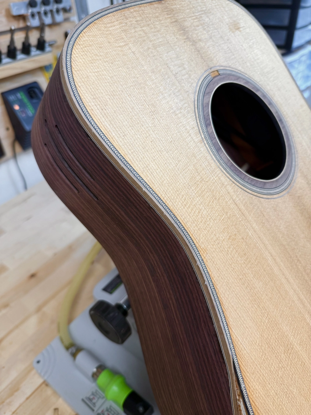 Walnut binding and Herringbone purfling