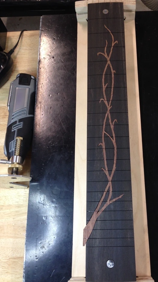 Cozad Guitars - Fretboard Inlay routed