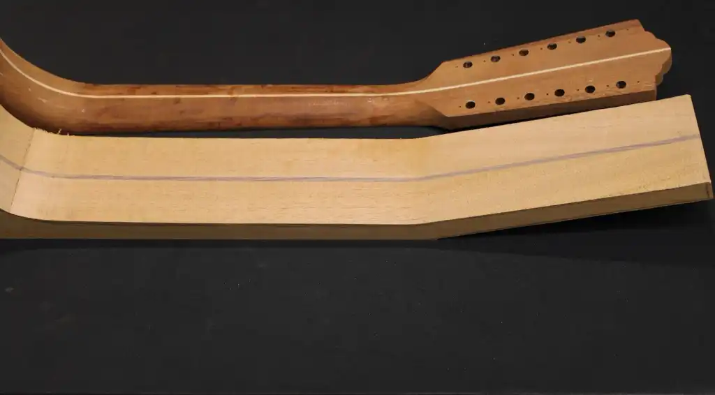 Roughed-out Mahogany Neck (Walnut vs Maple stripe)