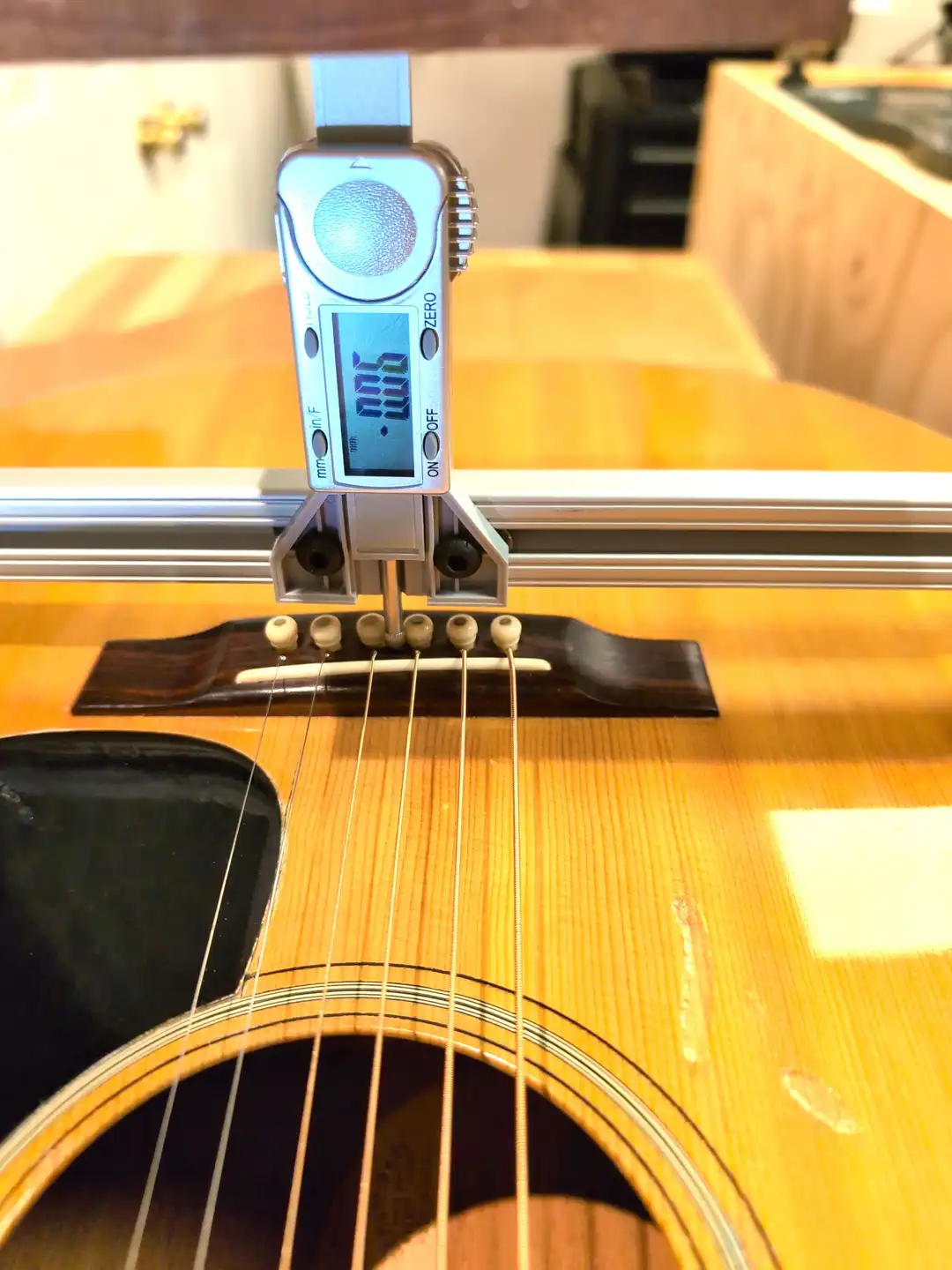 Soundboard Deflection Fixture Taking Reading
